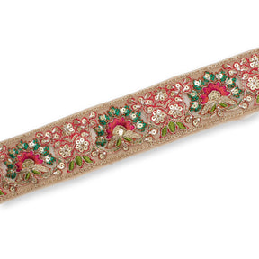 1 75 Inch Floral Bloom Sequin Metallic Corded Embroidery Net Mesh Trim SV581374 Champagne A2