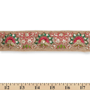 1 75 Inch Floral Bloom Sequin Metallic Corded Embroidery Net Mesh Trim SV581374 Champagne A9