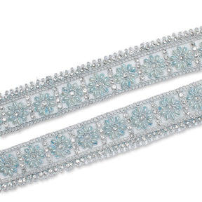 1 5 Inch Floral Geometric Rhinestone Bead Corded Mesh Trim SV581375 Ice Blue A1
