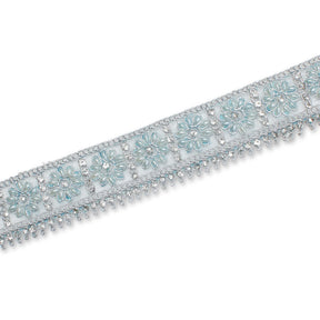 1 5 Inch Floral Geometric Rhinestone Bead Corded Mesh Trim SV581375 Ice Blue A2