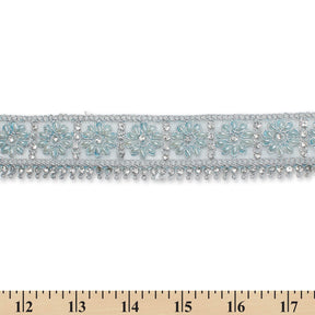 1 5 Inch Floral Geometric Rhinestone Bead Corded Mesh Trim SV581375 Ice Blue A9