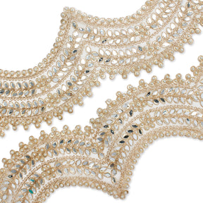 4 Inch Floral Mirror Beaded Rhinestone Metallic Corded Mesh Trim SV581376 Gold A1