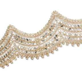 4 Inch Floral Mirror Beaded Rhinestone Metallic Corded Mesh Trim SV581376 Gold A2