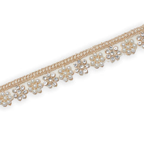 7 8 Inch Floral Beaded Rhinestone Corded Mesh Trim SV581385 Champagne A2