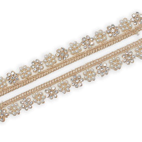 7 8 Inch Floral Beaded Rhinestone Corded Mesh Trim SV581385 Champagne A1