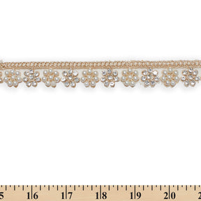 7 8 Inch Floral Beaded Rhinestone Corded Mesh Trim SV581385 Champagne A9