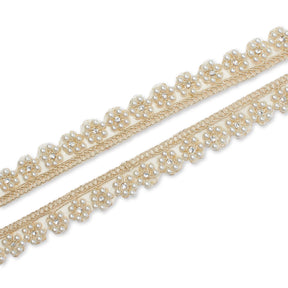 7 8 Inch Floral Beaded Rhinestone Corded Mesh Trim SV581386 Gold A1