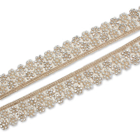 1 25 Inch Floral Beaded Rhinestone Corded Mesh Trim SV581387 Champagne A1