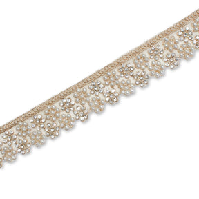 1 25 Inch Floral Beaded Rhinestone Corded Mesh Trim SV581387 Champagne A2
