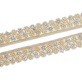 1 25 Inch Floral Beaded Rhinestone Corded Mesh Trim SV581388 Gold A1