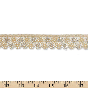 1 25 Inch Floral Beaded Rhinestone Corded Mesh Trim SV581388 Gold A9