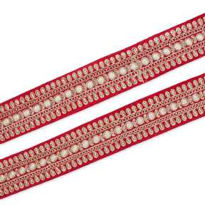 1 5 Inch Floral Petal Corded Two Tone Woven Trim SV581389 Red A1