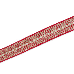 1 5 Inch Floral Petal Corded Two Tone Woven Trim SV581389 Red A2