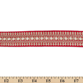 1 5 Inch Floral Petal Corded Two Tone Woven Trim SV581389 Red A9