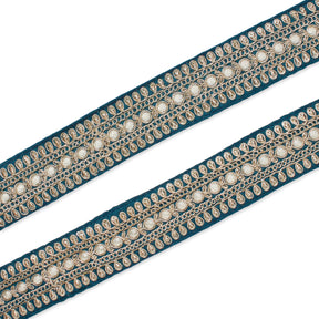 1 5 Inch Floral Petal Corded Two Tone Woven Trim SV581390 Turquoise A1