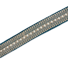 1 5 Inch Floral Petal Corded Two Tone Woven Trim SV581390 Turquoise A2