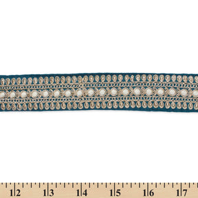 1 5 Inch Floral Petal Corded Two Tone Woven Trim SV581390 Turquoise A9