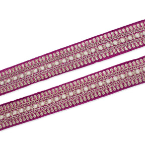 1 5 Inch Floral Petal Corded Two Tone Woven Trim SV581392 Magenta A1