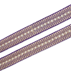 1 5 Inch Floral Petal Corded Two Tone Woven Trim SV581393 Purple A1