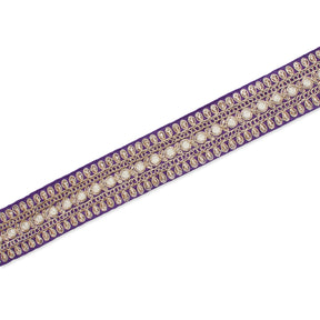 1 5 Inch Floral Petal Corded Two Tone Woven Trim SV581393 Purple A2