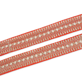 1 5 Inch Floral Petal Corded Two Tone Woven Trim SV581394 Orange A1