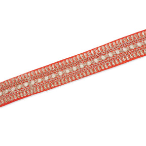 1 5 Inch Floral Petal Corded Two Tone Woven Trim SV581394 Orange A2