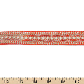 1 5 Inch Floral Petal Corded Two Tone Woven Trim SV581394 Orange A9