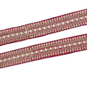 1 5 Inch Floral Petal Corded Two Tone Woven Trim SV581395 Maroon A1