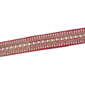 1 5 Inch Floral Petal Corded Two Tone Woven Trim SV581395 Maroon A2