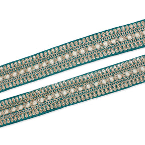 1 5 Inch Floral Petal Corded Two Tone Woven Trim SV581396 Teal A1