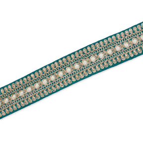 1 5 Inch Floral Petal Corded Two Tone Woven Trim SV581396 Teal A2