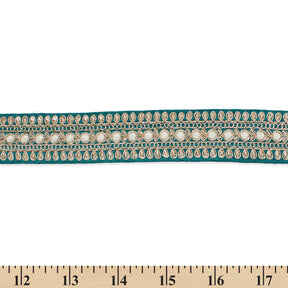 1 5 Inch Floral Petal Corded Two Tone Woven Trim SV581396 Teal A9