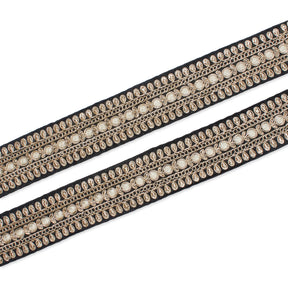1 5 Inch Floral Petal Corded Two Tone Woven Trim SV581397 Black A1