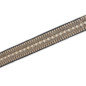 1 5 Inch Floral Petal Corded Two Tone Woven Trim SV581397 Black A2