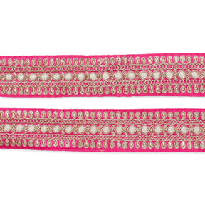 1 5 Inch Floral Petal Corded Two Tone Woven Trim SV581398 Fuchsia A1