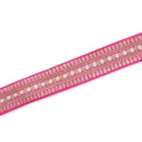 1 5 Inch Floral Petal Corded Two Tone Woven Trim SV581398 Fuchsia A2