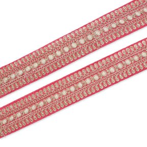 1 5 Inch Floral Petal Corded Two Tone Woven Trim SV581400 Pink A1