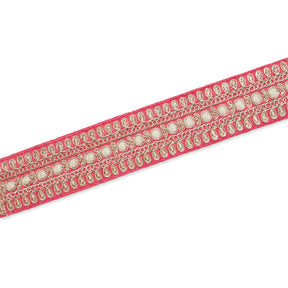 1 5 Inch Floral Petal Corded Two Tone Woven Trim SV581400 Pink A2