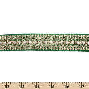 1 5 Inch Floral Petal Corded Two Tone Woven Trim SV581402 Kelly Green A9