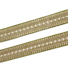 1 5 Inch Floral Petal Corded Two Tone Woven Trim SV581401 Olive A1