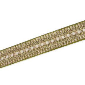 1 5 Inch Floral Petal Corded Two Tone Woven Trim SV581401 Olive A2