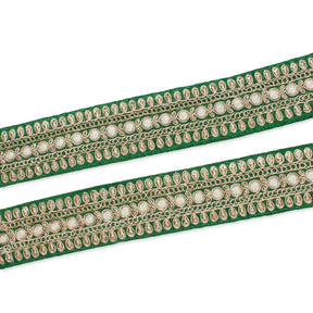 1 5 Inch Floral Petal Corded Two Tone Woven Trim SV581402 Kelly Green A1