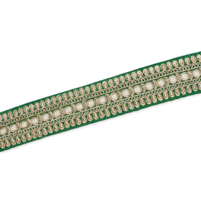 1 5 Inch Floral Petal Corded Two Tone Woven Trim SV581402 Kelly Green A2