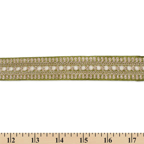 1 5 Inch Floral Petal Corded Two Tone Woven Trim SV581401 Olive A9