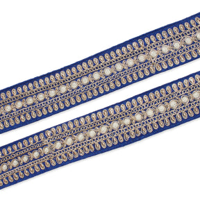 1 5 Inch Floral Petal Corded Two Tone Woven Trim SV581403 Royal Blue A1