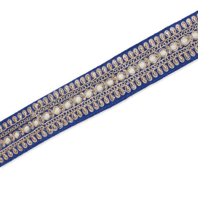 1 5 Inch Floral Petal Corded Two Tone Woven Trim SV581403 Royal Blue A2