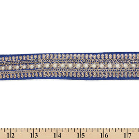 1 5 Inch Floral Petal Corded Two Tone Woven Trim SV581403 Royal Blue A9