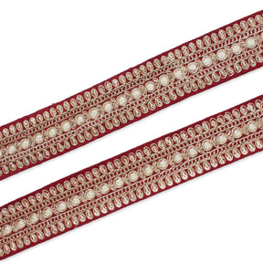 1 5 Inch Floral Petal Corded Two Tone Woven Trim SV581406 Burgundy A1