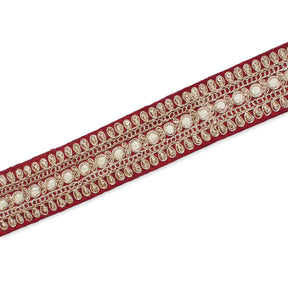 1 5 Inch Floral Petal Corded Two Tone Woven Trim SV581406 Burgundy A2