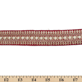 1 5 Inch Floral Petal Corded Two Tone Woven Trim SV581406 Burgundy A9